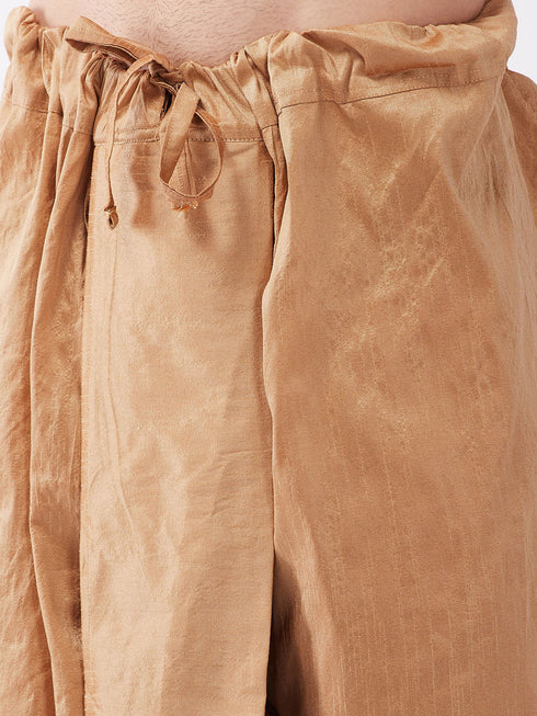 Vastramay Men's Pink And Rose Gold Silk Blend Kurta And Dhoti Set